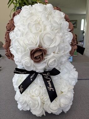 Furever puppy White and Brown Foam Rose  with Black Ribbon